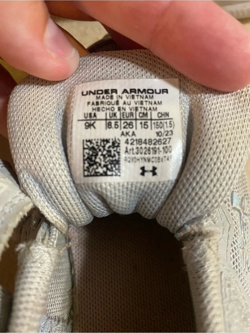 Under Armour Kids Light Gray Hook-and-Loop Athletic Sneakers